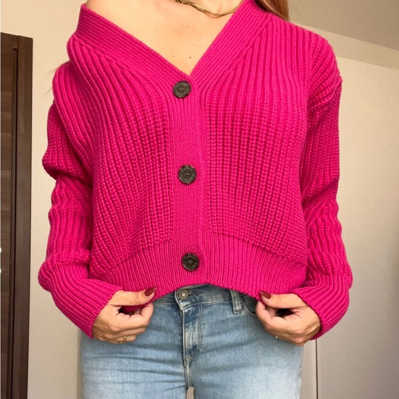 UK2LA Sweaters - UK2LA Fuchsia Button-Up Cardigan